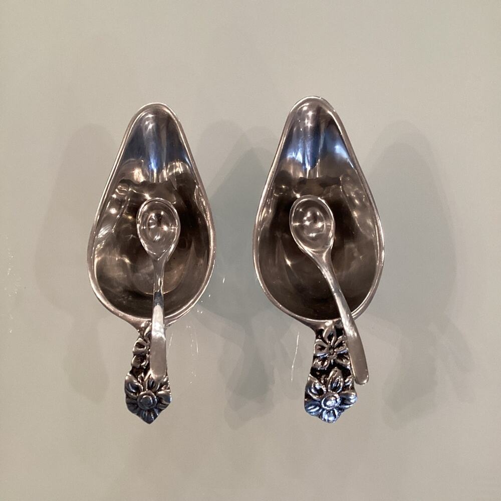 Two Gravy/Syrup Serving Pieces with Spoons.  Made in Mexico.